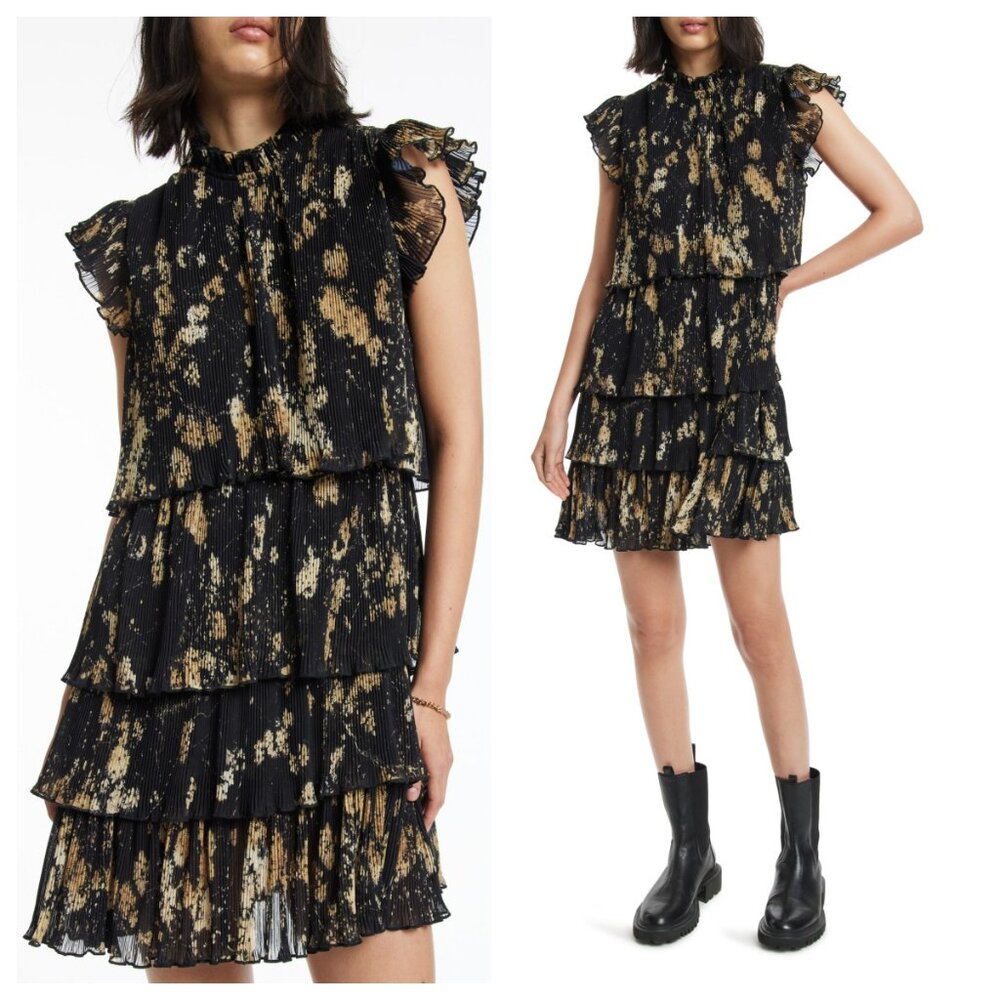 Allsaints Antheia Tiered Plissé Dress
